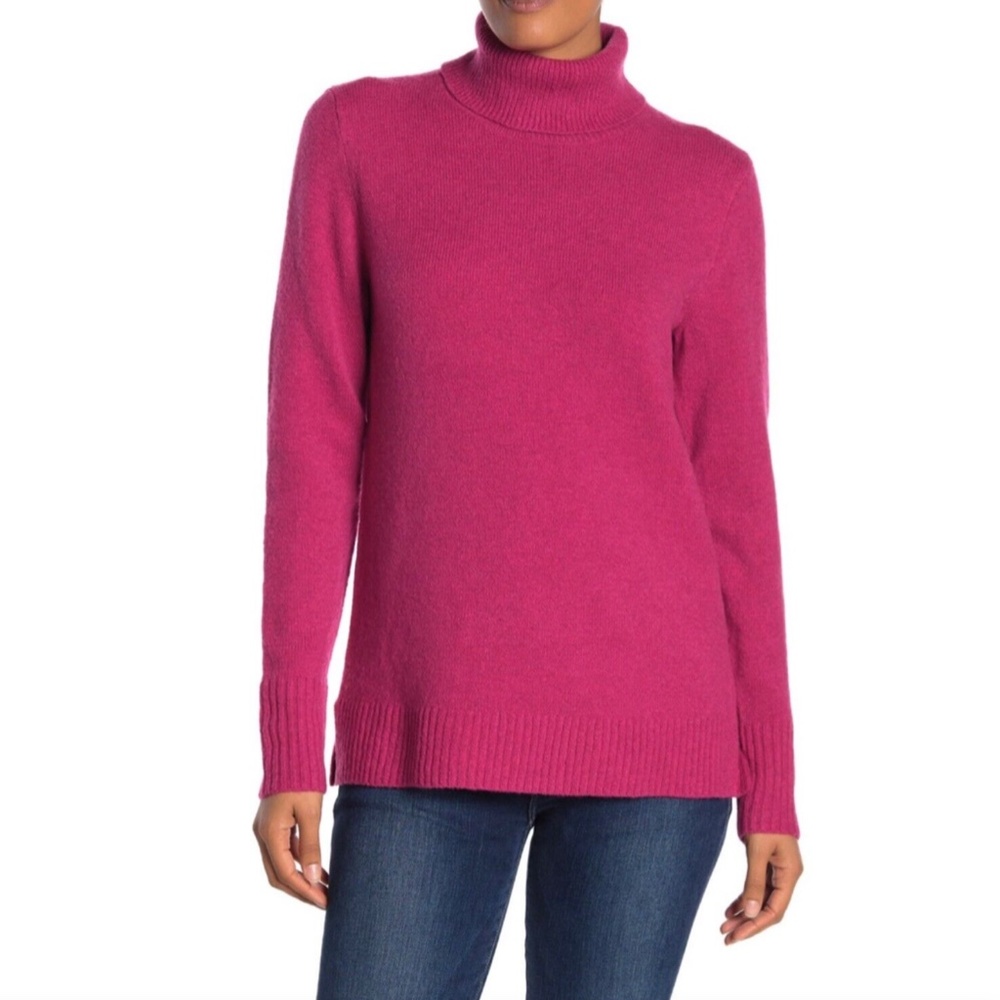 J. Crew Womens Ribbed Hem Long Sleeve Turtleneck Sweater in Fresh Berry …